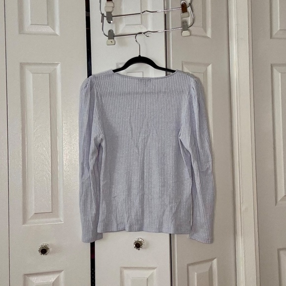 J Crew Light Blue Ribbed Puff Sleeve Shirt - Picture 4 of 5